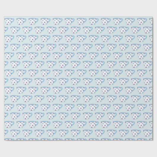 Papier Cadeau Bleu Polka Pot Tea Cups Imprimer (Plat)