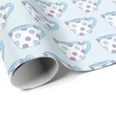 Papier Cadeau Bleu Polka Pot Tea Cups Imprimer (Coin rond)