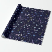Papier Cadeau Bleu pourpre joli Fleur sauvage motif floral (Déroulé)