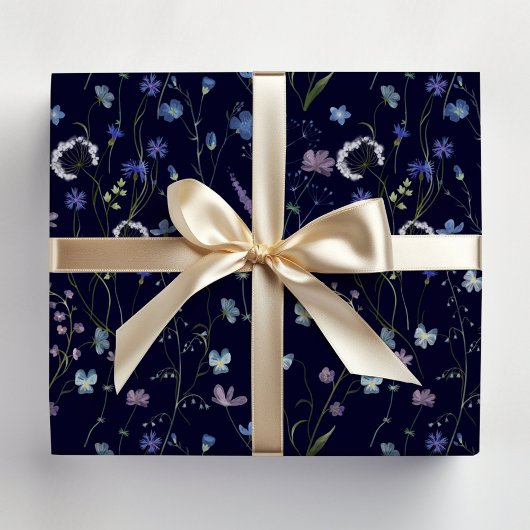 Papier Cadeau Bleu pourpre joli Fleur sauvage motif floral
