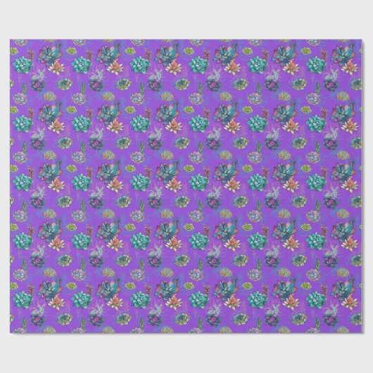 Papier Cadeau *~* Bleu pourpre Vert Motif Succulent (Plat)