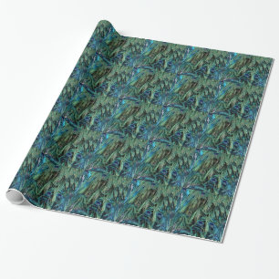Papier Cadeau Bleu Profond Et Paon Vert