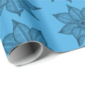 Papier Cadeau Bleu prussien sur bleu Fleurs Sketchy (Coin rond)