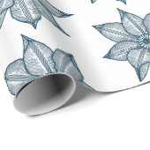 Papier Cadeau Bleu prussien sur Fleurs blanches (Coin rond)