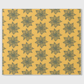 Papier Cadeau Bleu prussien sur Fleurs Sketchy Jaunes (Plat)