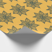 Papier Cadeau Bleu prussien sur Fleurs Sketchy Jaunes (Coin)