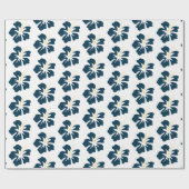 Papier Cadeau Bleu prussien sur Hibiscus blanc (Plat)