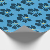 Papier Cadeau Bleu prussien sur Hibiscus bleu (Coin)