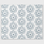 Papier Cadeau Bleu prussien sur Symboles d'Atom Blanc (Plat)