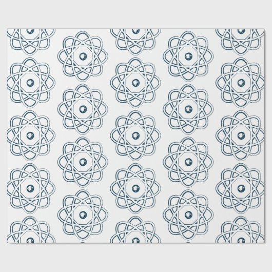 Papier Cadeau Bleu prussien sur Symboles d'Atom Blanc (Plat)