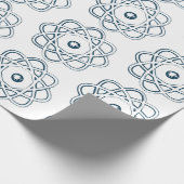 Papier Cadeau Bleu prussien sur Symboles d'Atom Blanc (Coin)
