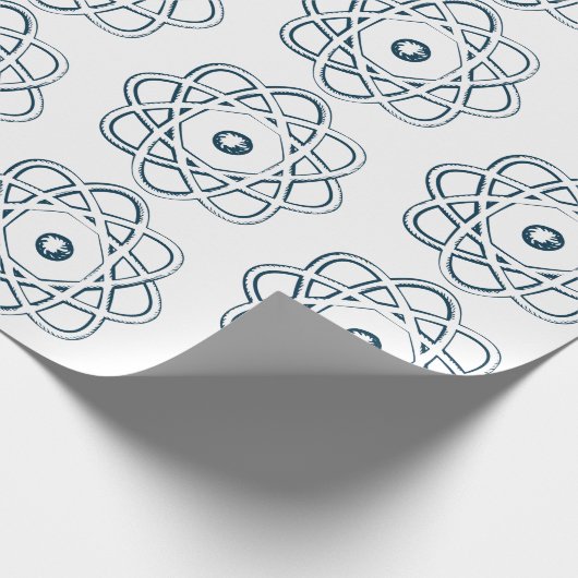Papier Cadeau Bleu prussien sur Symboles d'Atom Blanc (Coin)
