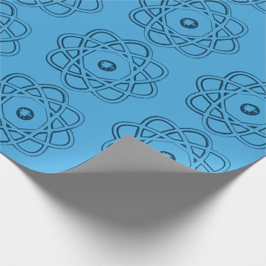 Papier Cadeau Bleu prussien sur Symboles d'Atom Bleu (Coin)