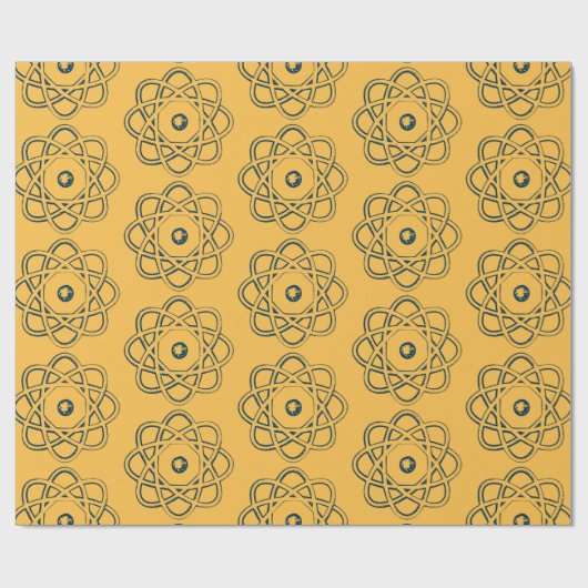 Papier Cadeau Bleu prussien sur Symboles d'Atom Jaune (Plat)