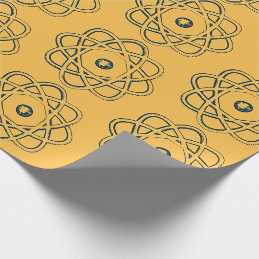 Papier Cadeau Bleu prussien sur Symboles d'Atom Jaune (Coin)