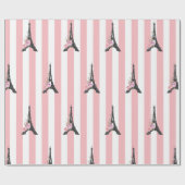 Papier Cadeau Bleu rayures roses Tour Eiffel Thème Paris (Plat)