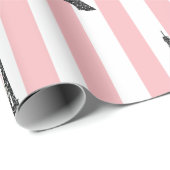 Papier Cadeau Bleu rayures roses Tour Eiffel Thème Paris (Coin rond)