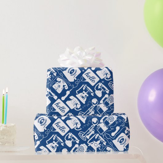 Papier Cadeau Bleu rétro ou n'importe quelle couleur Motif télép (Cadeaux de fête)