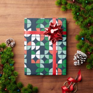 Papier Cadeau bleu rétro rouge vert moderne Noël
