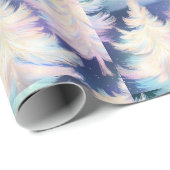 Papier Cadeau Bleu rose blanc Arbres d'or moderne Noël (Coin rond)