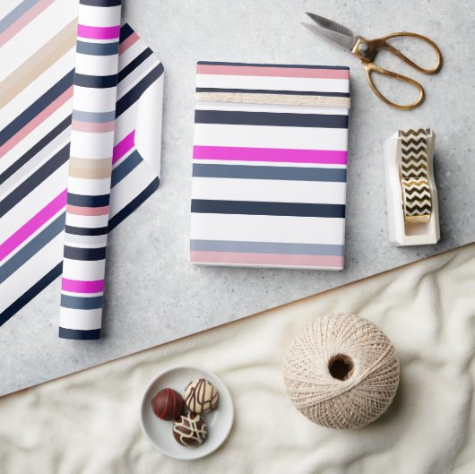Papier Cadeau Bleu Rose et Rayures de Sable (Artisanat)