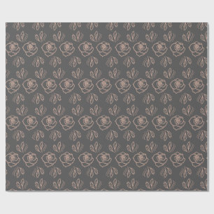 Papier Cadeau Bleu Rose Line Art / Élégant Floral