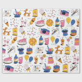 Papier Cadeau Bleu rose orange style manuscrit Anniversaire (Plat)