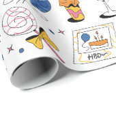 Papier Cadeau Bleu rose orange style manuscrit Anniversaire (Coin rond)