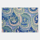 Papier Cadeau Bleu, Rose, Vert Fleurs De Paisley, Feuille (Devant 3)