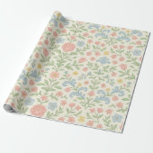 Papier Cadeau Bleu rose Vert Floral Classique Grandmillentenaire (Déroulé)