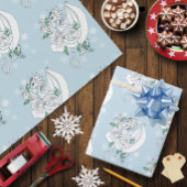 Papier Cadeau Bleu Roses de dragon blanc