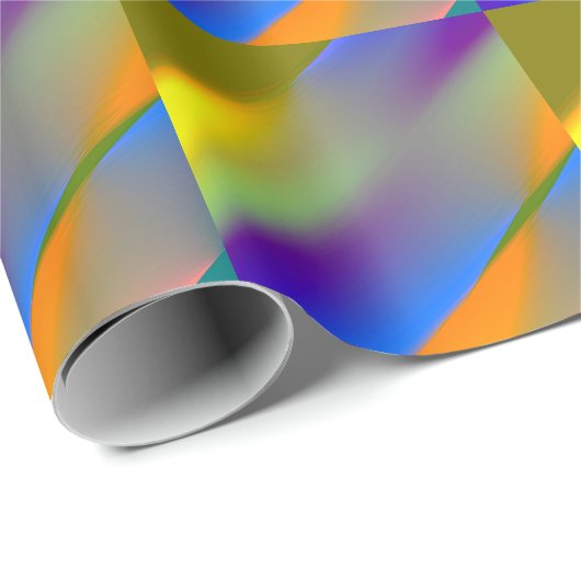 Papier Cadeau Bleu rouge jaune vert abstrait motif orangpourpre (Coin rond)