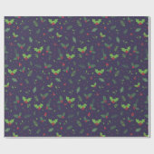 Papier Cadeau Bleu Rouge Vert Feuilles Berries Motif Noël (Plat)