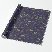 Papier Cadeau Bleu Rouge Vert Feuilles Berries Motif Noël (Déroulé)