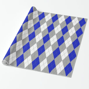 Papier Cadeau Bleu Royal Charbon Gris Foncé Blanc XL Argyle