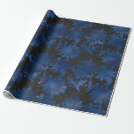 Papier Cadeau Bleu Royal, Noir et Fleurs Florales Argentées<br><div class="desc">Papier d'emballage floral à l'aquarelle vintage rustique aux accents de bleu royal,  noir et argent.</div>