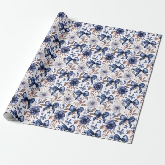 Papier Cadeau Bleu Ruban Bow Coquette Esthétique Grandmillénaire (Déroulé)