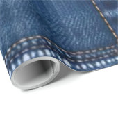 Papier Cadeau Bleu Rustique Denim Patchwork (Coin rond)