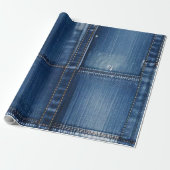 Papier Cadeau Bleu Rustique Denim Patchwork (Déroulé)