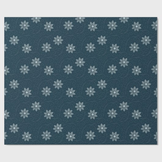 Papier Cadeau Bleu saphir avec papier d'enveloppement de fleurs (Plat)