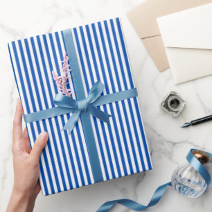 Papier Cadeau Bleu Saphir et Rayures Blanches