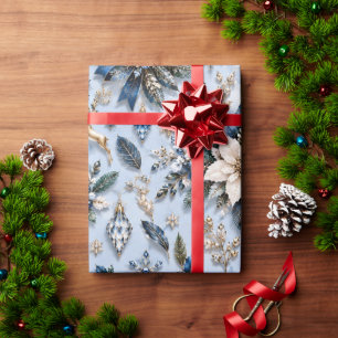 Papier Cadeau Bleu Saphir Floral Icy Winter