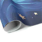 Papier Cadeau Bleu Saphir Lune Céleste (Coin rond)