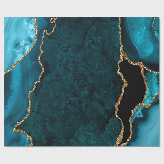 Papier Cadeau Bleu sarcelle et faux paillettes dorées Agate (Plat)