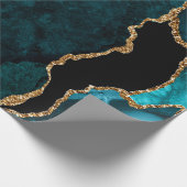 Papier Cadeau Bleu sarcelle et faux paillettes dorées Agate (Coin)