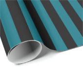 Papier Cadeau Bleu sarcelle et rayure verticale noire (Coin rond)