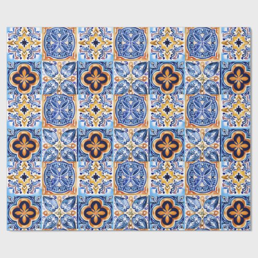 Papier Cadeau Bleu sicilien Bleu blanc céramique méditerranéenne (Plat)