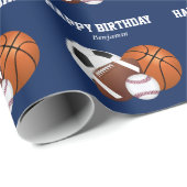 Papier Cadeau Bleu Sports Anniversaire (Coin rond)