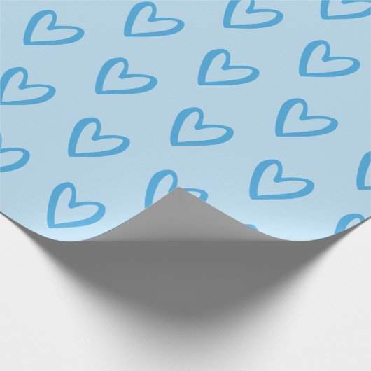 Papier Cadeau Bleu sur Bleu clair Coeurs dessinés Papier à envel (Coin)