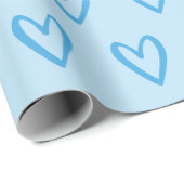 Papier Cadeau Bleu sur Bleu clair Coeurs dessinés Papier à envel (Coin rond)